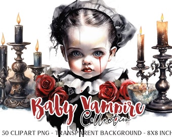 BABY VAMPIR 50 Png Aquarell Clipart | Horror Scrapbook Junk Journal Papier Handwerk Printable DIY | vintage gothic viktorianisches Ephemera | cl143