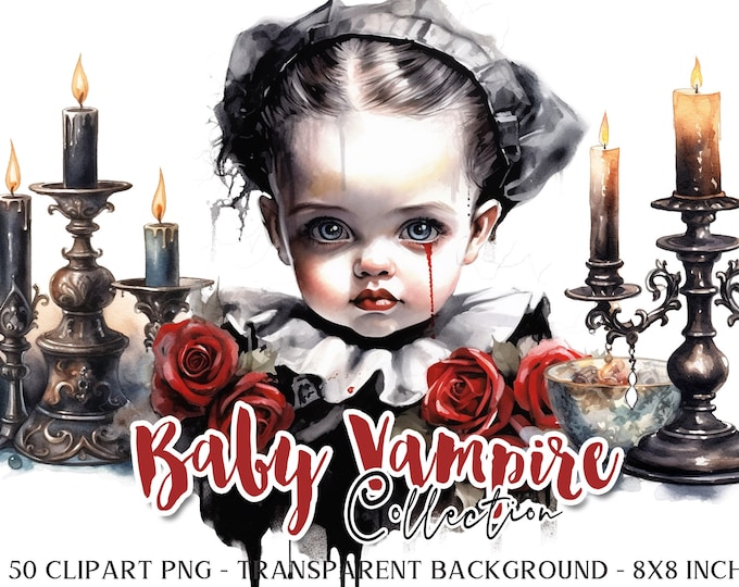 BABY VAMPIRE 50 Png watercolor clipart | horror scrapbook junk journal paper craft printable DIY | vintage gothic victorian ephemera | cl143