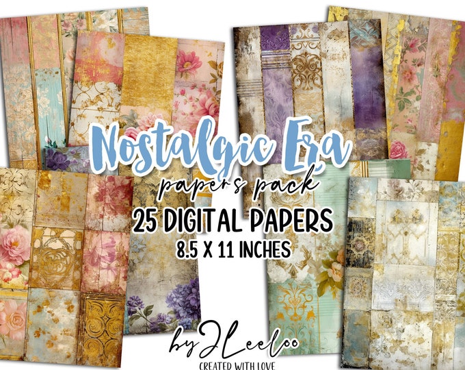 NOSTALGIC ERA french tattered papers | Shabby Chic Junk Journal pages | background Distressed card making digital ephemera | pp615