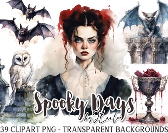 SPOOKY DAYS 39 Png Aquarell Clipart | Horror Scrapbook Junk Journal Papier Handwerk Printable DIY | vintage gothic viktorianisches Ephemera | cl144