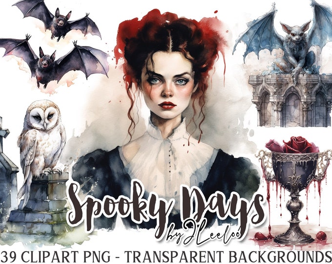 SPOOKY DAYS 39 Png watercolor clipart | horror scrapbook junk journal paper craft printable DIY | vintage gothic victorian ephemera | cl144