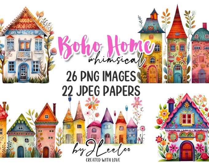 BOHO HOME PNG Clipart paper craft supplies | whimsical junk journal elements vintage | quirky mixed media printable | commercial use | cl148