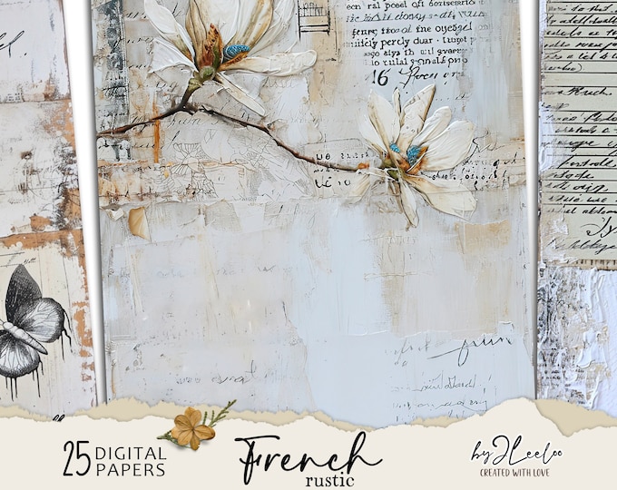 FRENCH RUSTIC fake vintage papers | Romantic Junk Journal pages background Distressed grunge card making collage digital ephemera | pp703