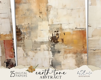 EARTH TONE ABSTRACT vintage papers | modern paint Junk Journal pages background Distressed grunge card making collage digital poster | pp698