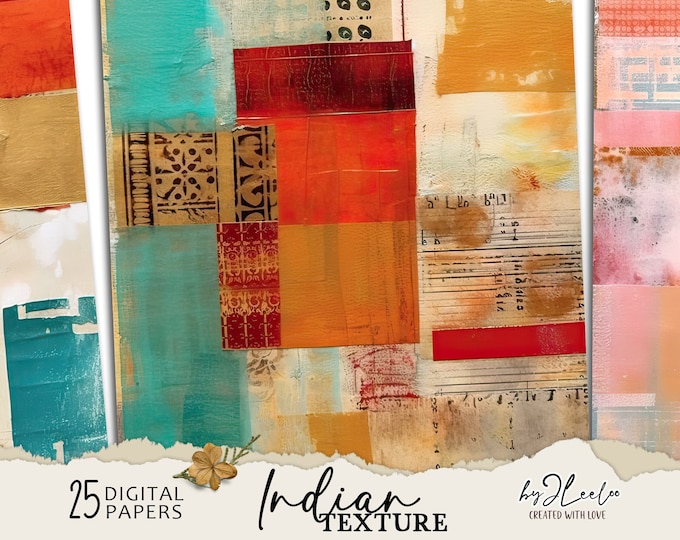 INDIAN TEXTURE abstract papers | colored paint Junk Journal pages background Distressed grunge card making collage digital poster | pp696