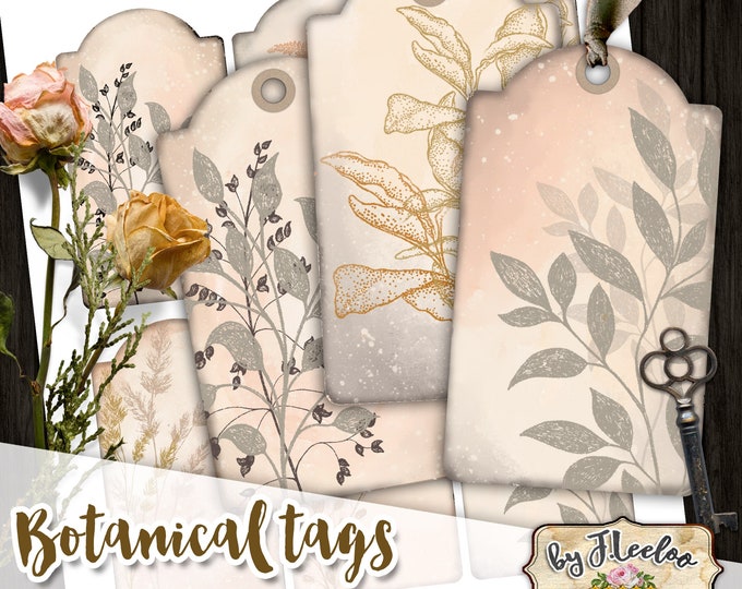 BOTANICAL tags watercolors shabby chic writable pink french paper goods for craft art Digital collage instant download printable tl231