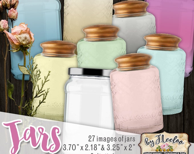 MASON JARS pastel colors printable download for Scrapbook Diary junk journal vistorian tag french style - cl131