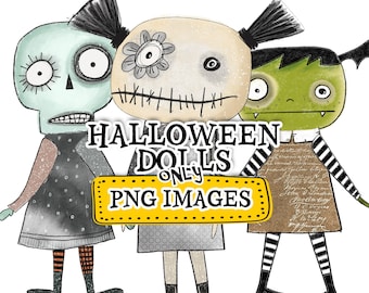 HALLOWEEN DOLLS Zombie PNG Clipart - Digital Skull - Brain - Spooky Eyes - Instant Download - Trick or Treating - Printable Party pp562