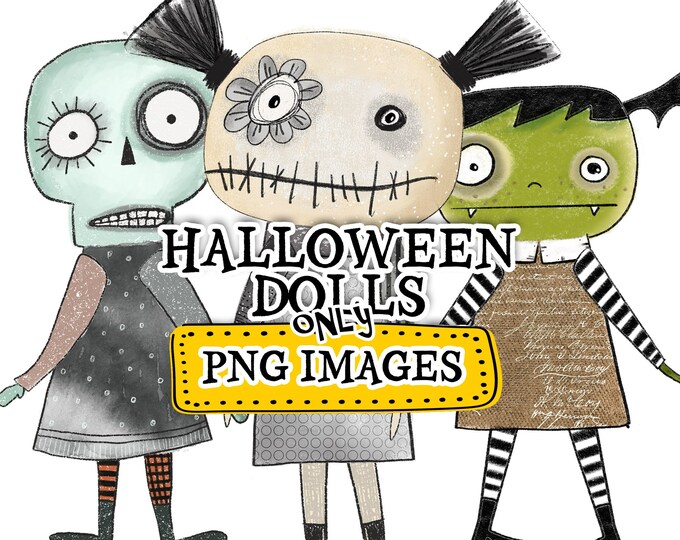 HALLOWEEN DOLLS Zombie PNG Clipart - Digital Skull - Brain - Spooky Eyes - Instant Download - Trick or Treating - Printable Party pp562