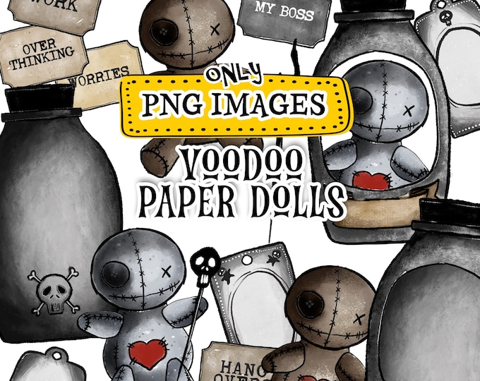 VOODOO DOLLS Halloween PNG Clipart - Magic Rites - Party Invitations - Instant Download - Trick or Treating - Spooky Labels pp560