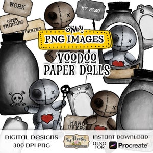 VOODOO DOLLS Halloween PNG Clipart - Magic Rites - Party Invitations - Instant Download - Trick or Treating - Spooky Labels pp560