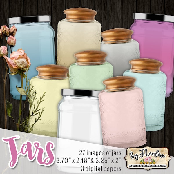 MASON JARS pastel colors printable download for Scrapbook Diary junk journal vistorian tag french style - cl131