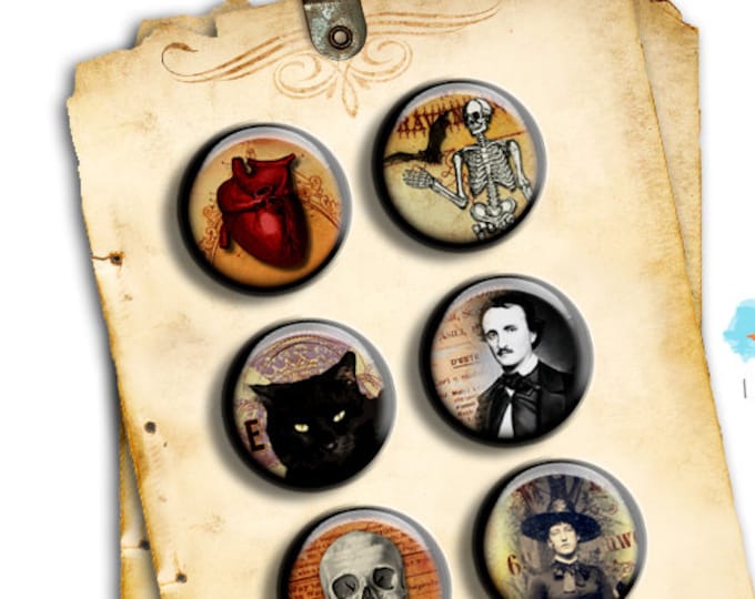 Digital collage sheet NIGHT MIST 1.313 inch button size gothic skull witch owl halloween poison pendant instant download printable tn227