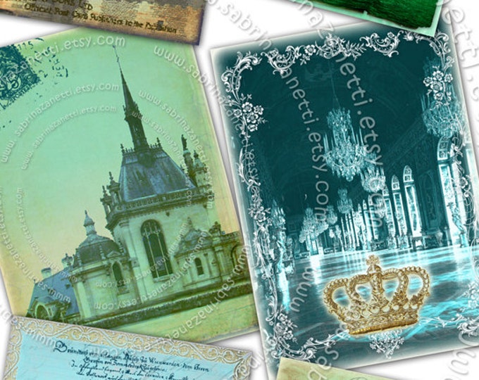 CHATEAU de FRANCE printable gift label atc aceo size Digital collage sheet  hang tag instant download background vintage ac125