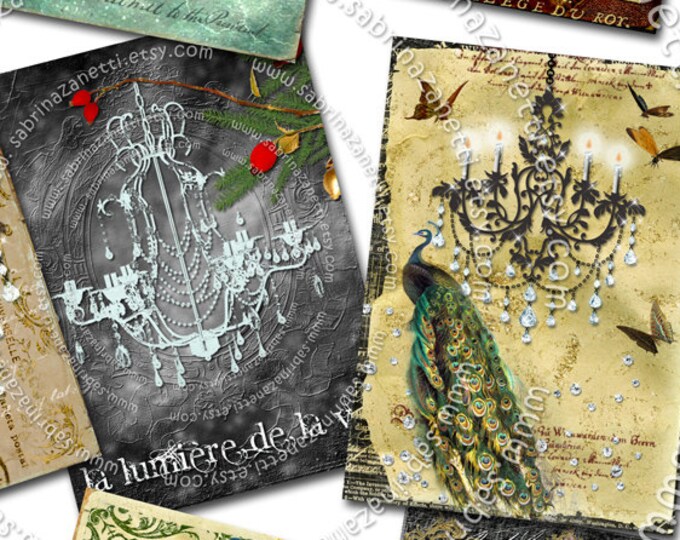 CHANDELIERS printable gift label atc aceo size  background hang tag Digital collage sheet instant download background ac124