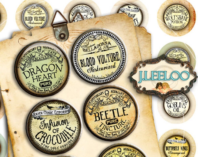 APOTHECARY Digital printable 1 inch 1.25 inch button machine vintage label scary halloween magnet pendant instant download printable tn510