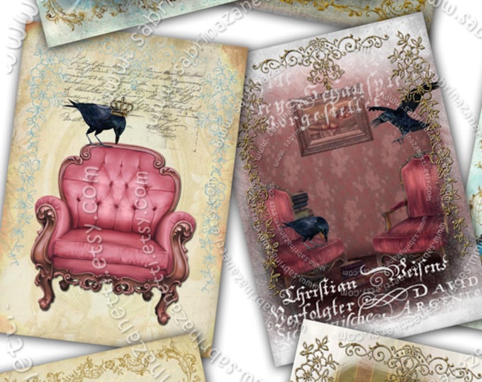 CHAIRS in YOUR DREAM printable atc size Digital collage sheet background hang tag instant download background vintage ephemera ac123