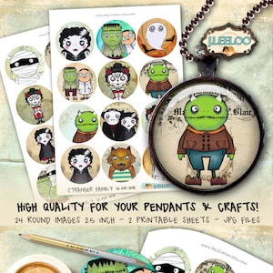 STRANGER FAMILY 2.5 inch circle gothic halloween for pendants magnets bezel trays printable coaster graphic digital collage sheet tn488