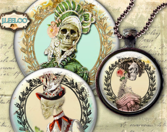 GOTHIC STYLE digital collage sheet 2.5 1.5 1 inch circle for goth scary regency halloween pendant magnet cupcake topper gift tag tn486