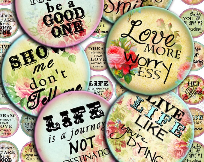 Digital collage I THINK 1 inch circle quote romantic roses flower phrases magnet stickers pendant craft instant download printable tn161