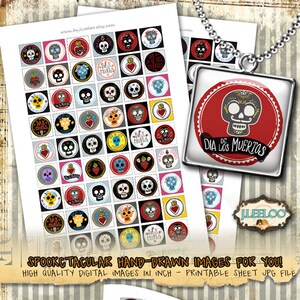 DIA De LOS MUERTOS 1 x 1 Zoll gruselige Halloween Anhänger Magnet Lünette Tabletts Kronkorken Cabochon druckbare digitale Collage Blatt QU467