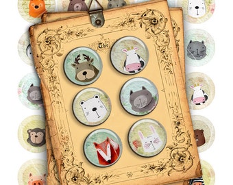 ♡OPPテープ13本♡くまさん♡アニマル♡ Digital Printable LITTLE FRIEND 1.313 Inch Sheet Button
