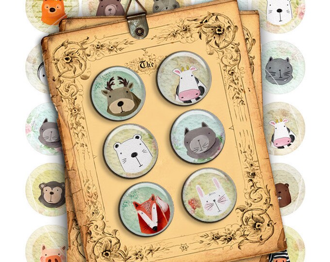 Digital printable LITTLE FRIEND 1.313 inch sheet button machine puppies dog pig fantasy Hand Drawn instant download printable tn538