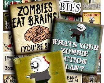 ZOMBIES 1.5 inch square Digital collage printable apocalypse scary walking dead for pendants magnet stickers instant download qu258