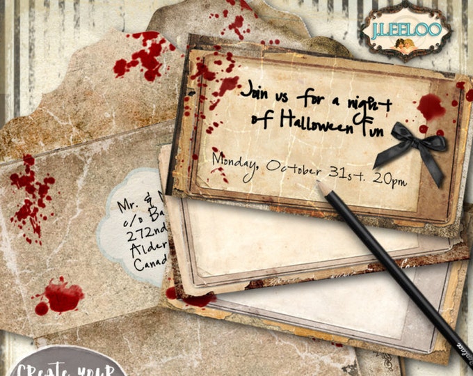 HALLOWEEN PARTY invite envelopes cards Digital collage sheet scrapbook printable hobby crafting decoration instant download pp348