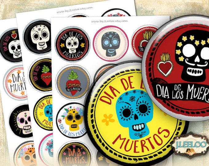 DIA De LOS MUERTOS 2.5 inch circle scary halloween pendants magnet stickers craft instant download printable digital collage sheet tn490