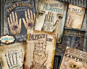 PALMISTRY CARDS printable aceo gipsy halloween scrapbook greeting cards hang tags Digital collage sheet instant download vintage ac296
