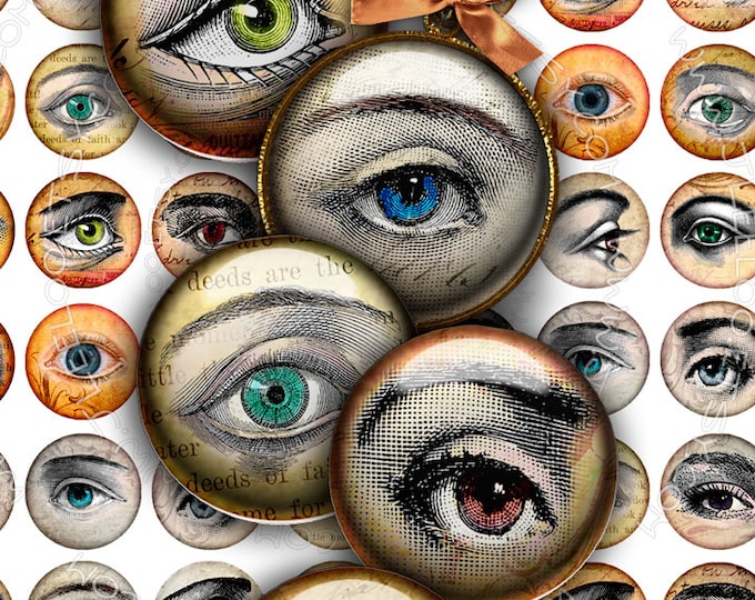 Digital collage sheet EYES images 1 inch circle for pendants charms bottlecup pins hang tags craft instant download tn295