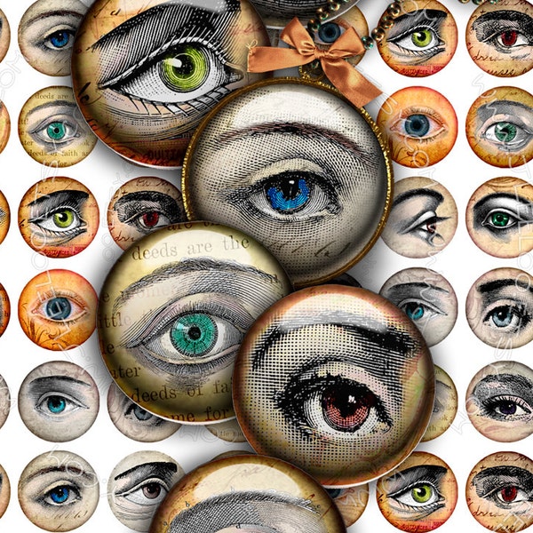 Digital collage sheet EYES images 1 inch circle for pendants charms bottlecup pins hang tags craft instant download tn295