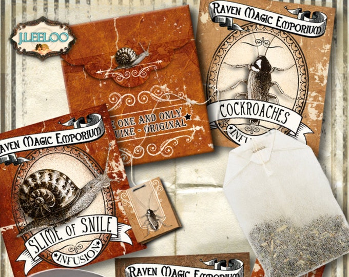 SCARY TEA printable tea bag holder envelopes spooky party Halloween instant download printable images digital collage sheet pp350