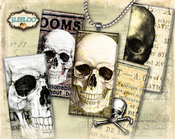 SKULLS printable 2x1 inch domino goth scary resin pendant bezel trays halloween scrapbook instant download digital collage sheet do156