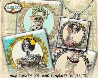 GOTHIC STYLE digital collage sheet 2.5 1.5 1 inch square skulls for scary regency austen halloween pendant magnet gift tag qu464