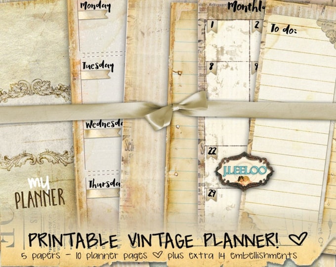 THE PLANNER distressed journal scrapbook week monthly diary instant download printable vintage organizer pp312