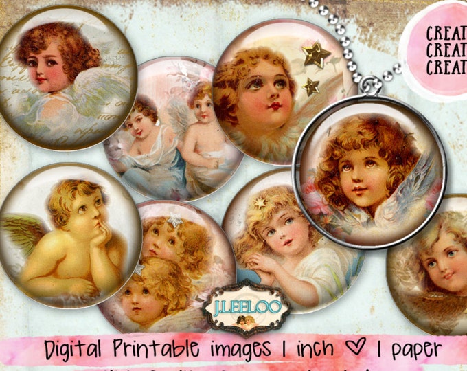Digital sheet ANGELS 1 inch circle angel merry christmas holidays jewelry pendant clipart magnet instant download printable tn369
