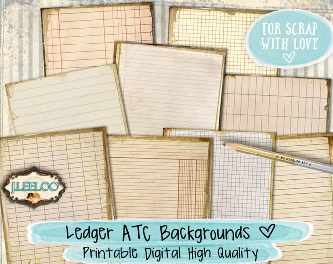 OFFICE Ledger aceo background journal art pages stationery crafting ephemera scrapbook digital collage instant download printable ac296