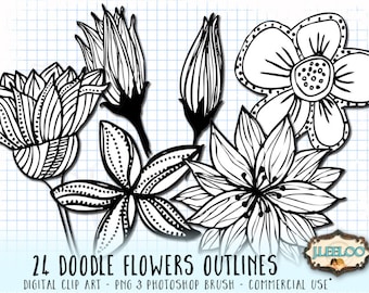 Fleurs clipart numérique Doodle silhouette dessinée à la main usage commercial PNG & Photoshop Brush invitation scrapbooking cl110 imprimable