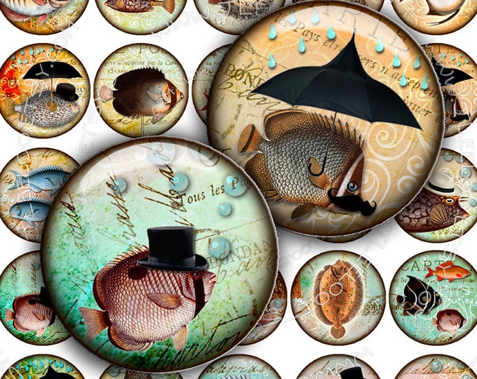 Digital collage sheet FISH EYES images 1.5 inch circle steampunk pendants charms bottlecup pins hang tags craft instant download tn315