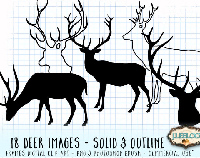 DEER - Digital Clip Art silhouette outline Commercial Use PNG & Photoshop Brush invitation scrapbook printable - cl107