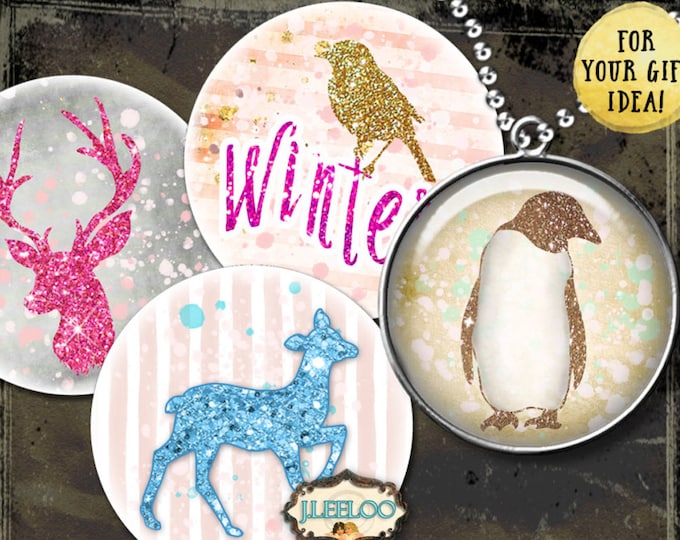 HAPPY WINTER 1 inch circle  digital collage for bottlecaps resin pendant charm card making bezel trays magnet glitter printable tn495