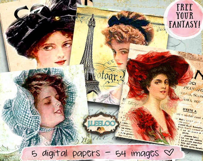 Digital paper MY FAIR LADY 2.5 inch square woman portrait vintage painting for pendant clipart magnet instant download printable qu419
