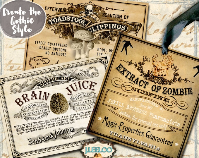 APOTHECARY printable poison bottle jar label gift tag Halloween instant download scary invitation ephemera digital collage sheet tl174