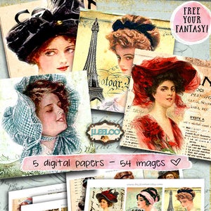 Digital paper MY FAIR LADY 2.5 inch square woman portrait vintage painting for pendant clipart magnet instant download printable qu419