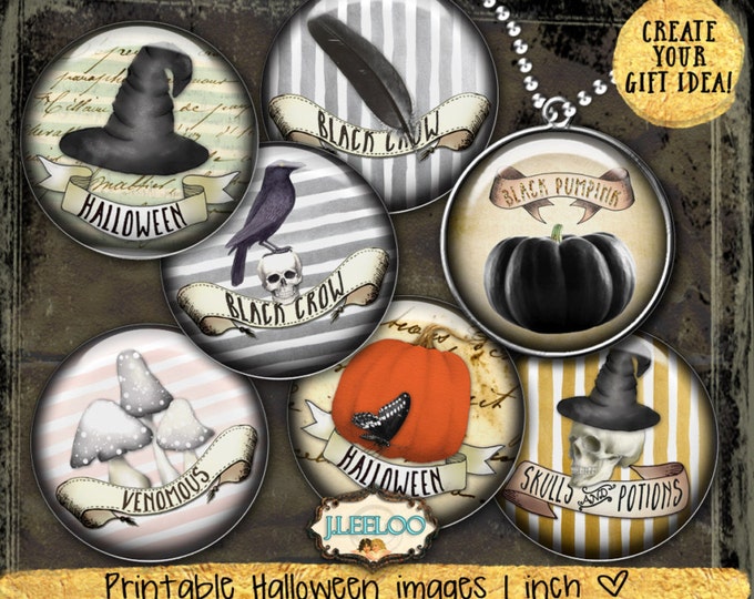 HALLOWEEN 1 inch circle Digital Download printable images for glass or resin pendants magnets bottle caps bezel trays cabochon tn497