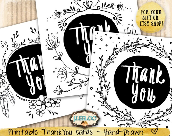 THANK YOU card gift tags jewelry holder Digital collage sheet hand-drawn holidays for craft art instant download printable qu475