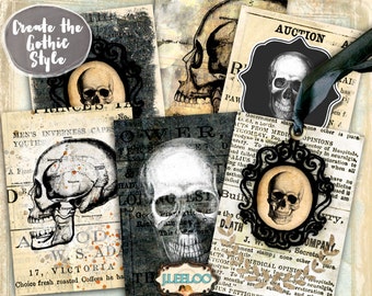 GOTHIC SKULL printable aceo halloween scrapbook greeting cards Digital collage sheet instant downloadable background by JLeeloo ac288