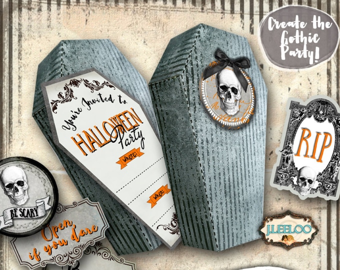 RIP COFFIN halloween party invite Digital collage sheet gothic scrapbook printable hobby crafting decoration instant download pp359